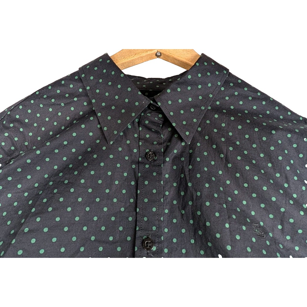 Polo Ralph Lauren Button Up Mens L Navy Green Polka Dot Slim Fit Long Sleeve